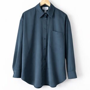 Joseph Ribkoff Satin Button Down Blouse Alpine Green Holiday Sz 8 Style #234115